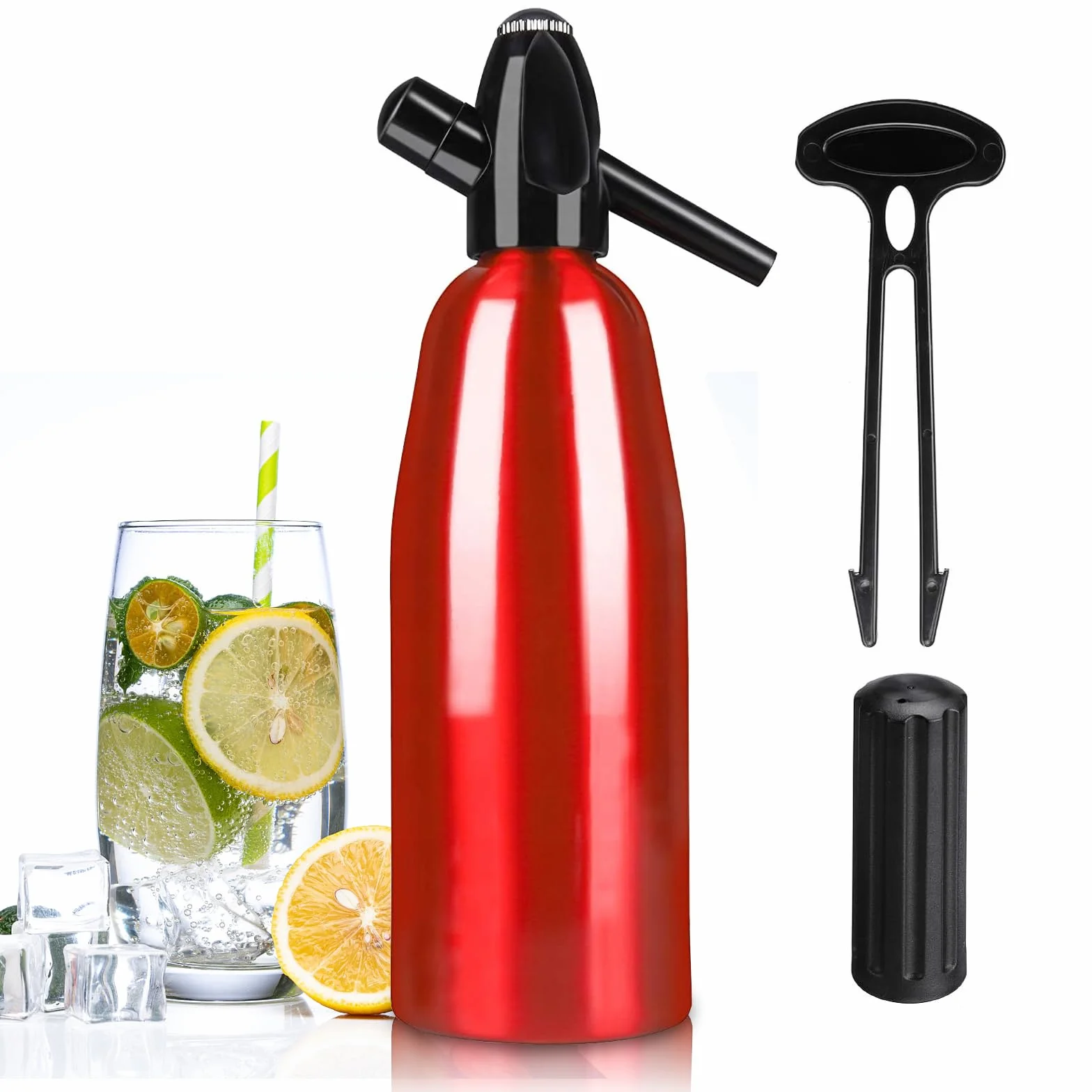 Soda Maker | Soda Maker Portatile | Soda Siphon Bottle con Regolatore di Pressione | Aluminium Sparkling Water Maker per Succhi di Frutta Fatti in Casa, Mojito, Cocktail, Bevande