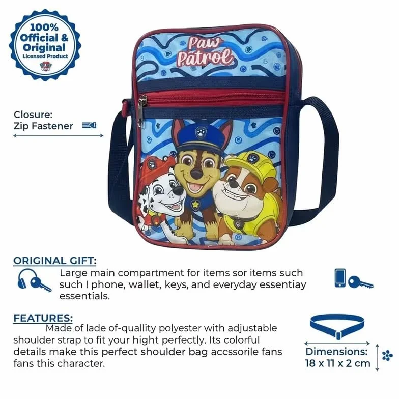 PAW PATROL - Borsello Bambino Marsupio Tracolla Ragazzo Spalla Regolabile Viaggio Sportivo Tempo Libero Gadget 18 x 11 x 2 cm