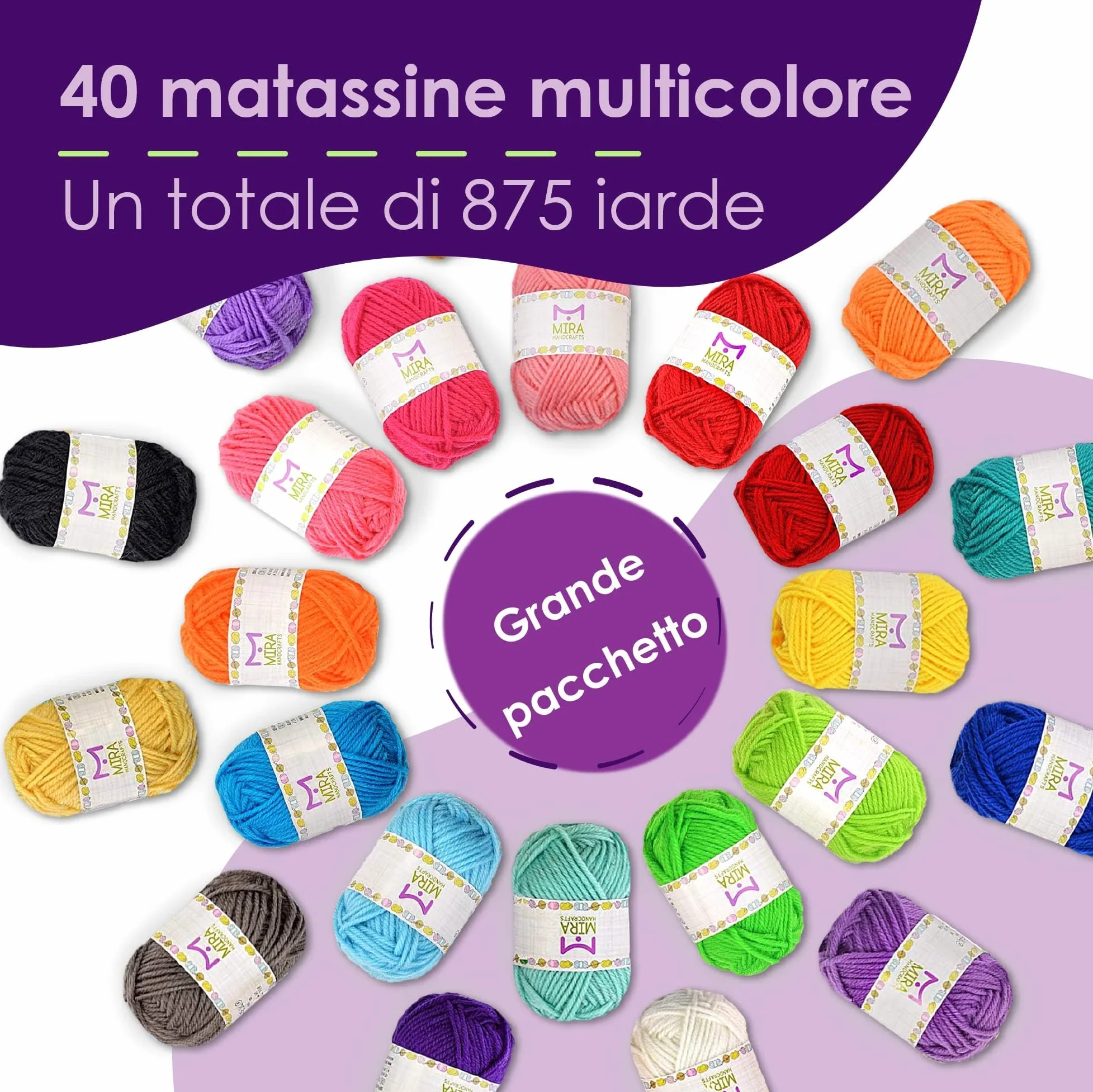Pacchetto Gomitoli Filo Base - 40 Matasse di Filati acrilici – Colori Assortiti - Perfetto per Qualsiasi Progetto di Uncinetto e Maglia
