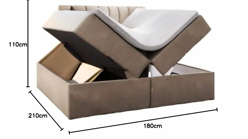 TRADA Letto Contenitore Matrimoniale con Contenitori e Materasso Pocket H3 - Elegante Letto PALERMO con Materasso e Topper - Beige - 180 x 200 cm