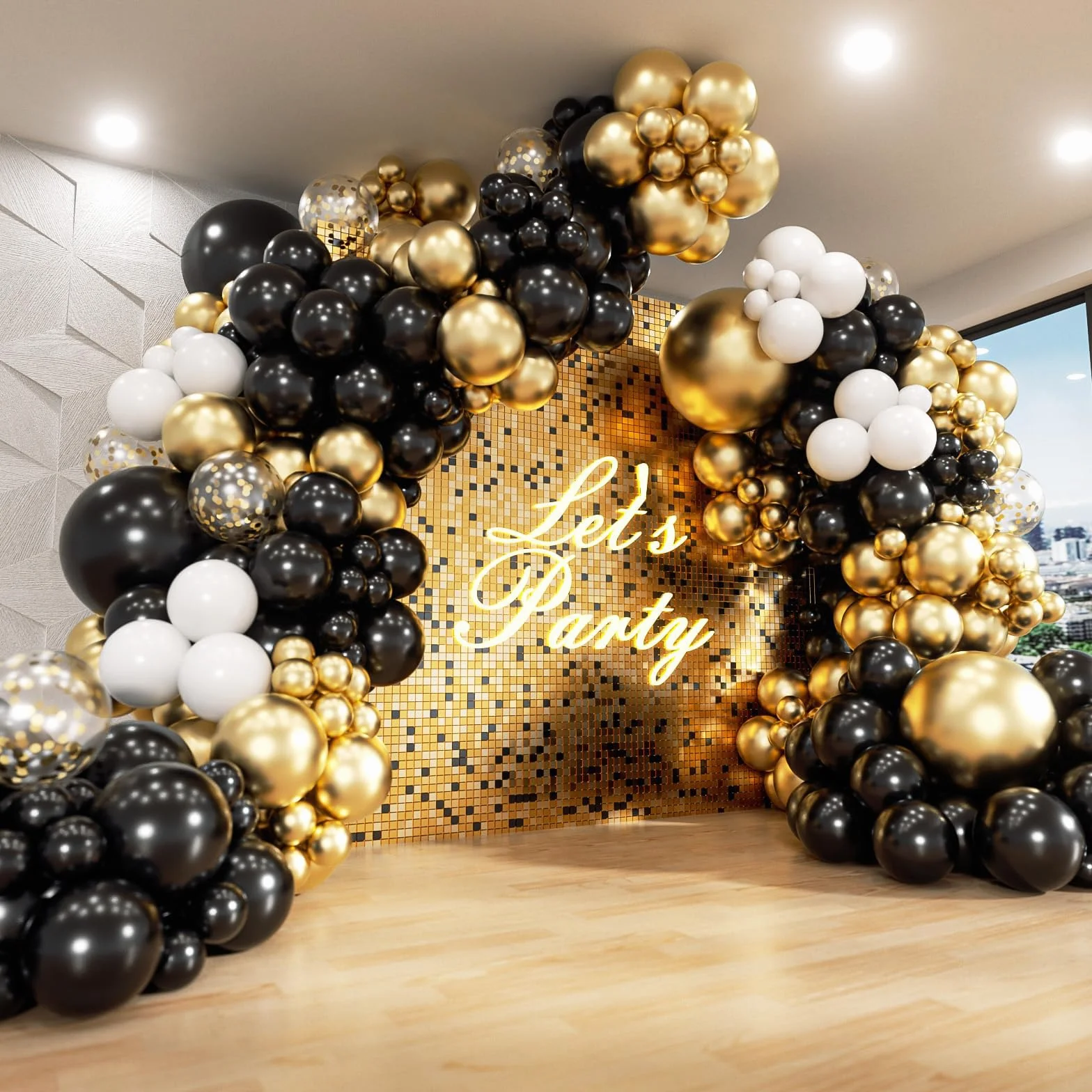 Kit Arco di Palloncini in Oro Nero,132 Kit Ghirlanda Arco di Palloncini Neri e Oro con Ghirlanda di Palloncini in Oro Nero Bianco per Uomo Decorazione Festa di Compleanno per Ragazzo,Laurea,Capodanno