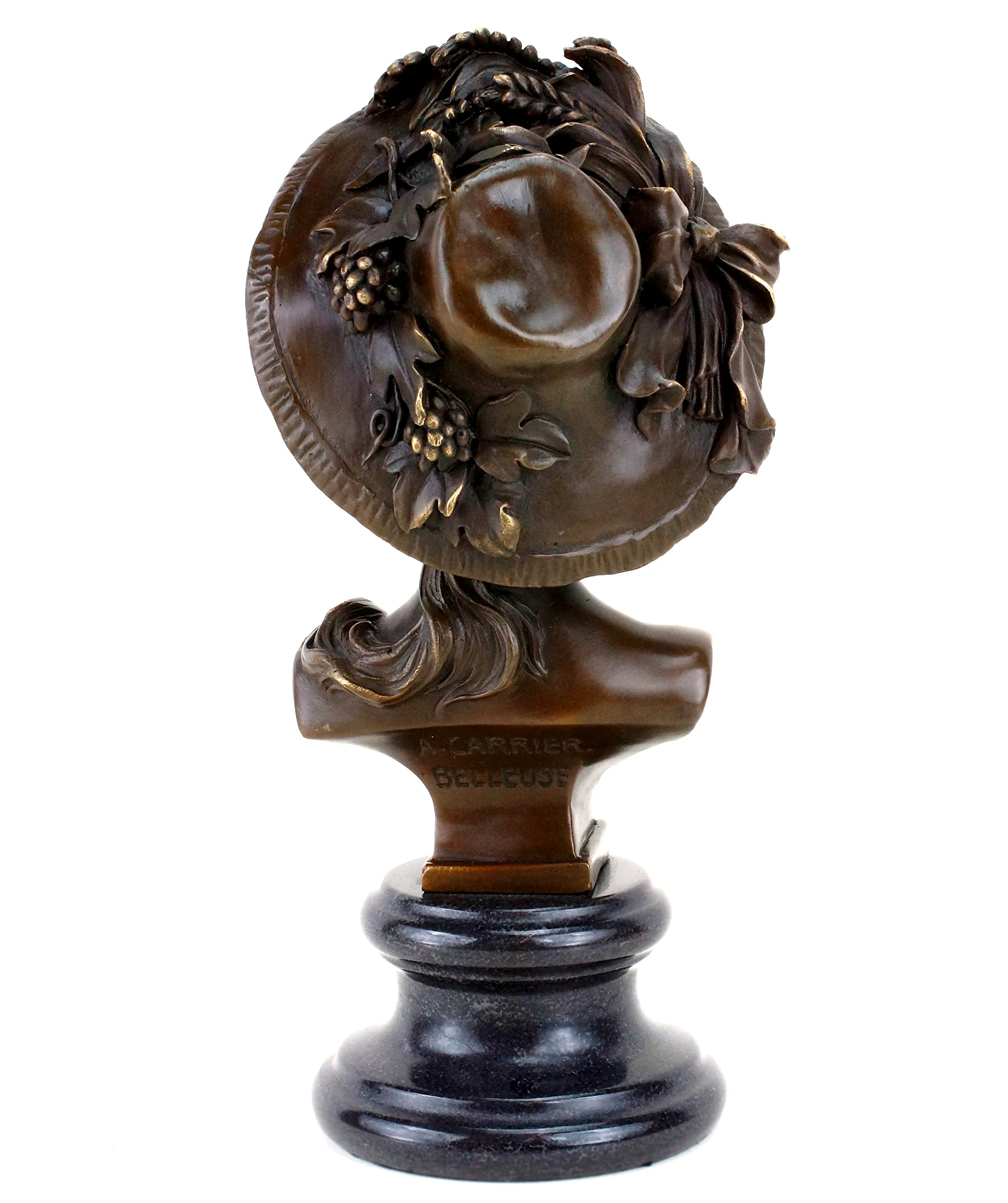 Kunst & Ambiente - Busto per ritratti in bronzo, statuetta da donna in stile liberty, autografata, altezza: 26 cm, base in marmo