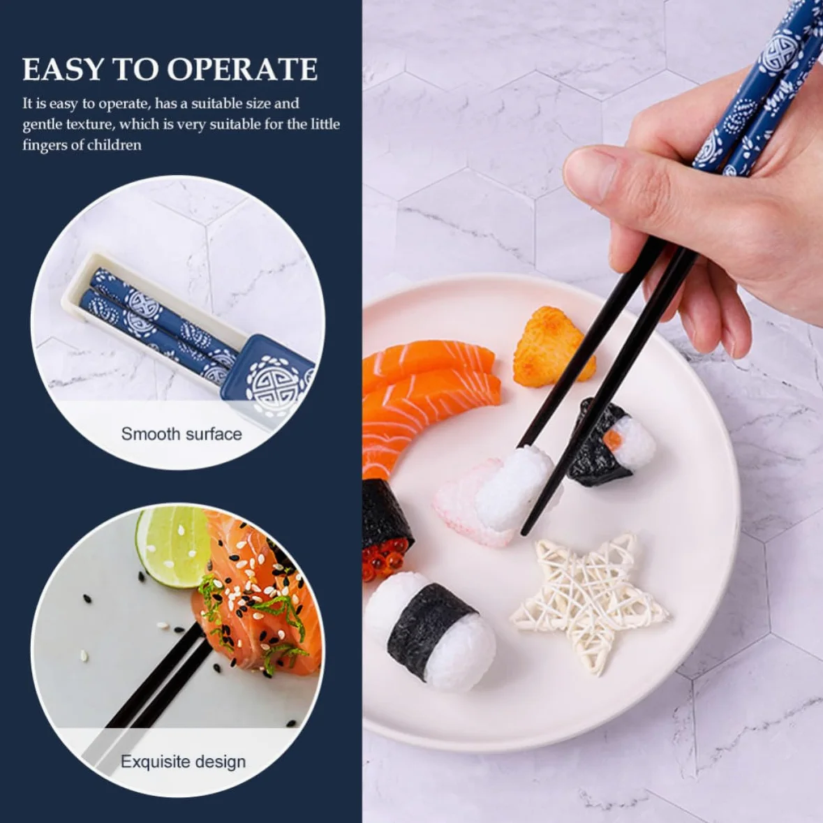 Set di 2 Paia di Bacchette Superficie Liscia in Legno e Abs con Scatola Pieghevole Portatile per Uso Quotidiano e Viaggio