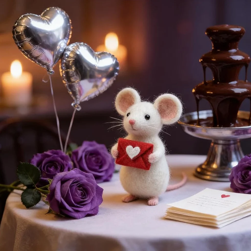 Topo infeltrito ad ago fatto a mano, ornamenti in feltro per San Valentino, regalo affascinante per stanza
