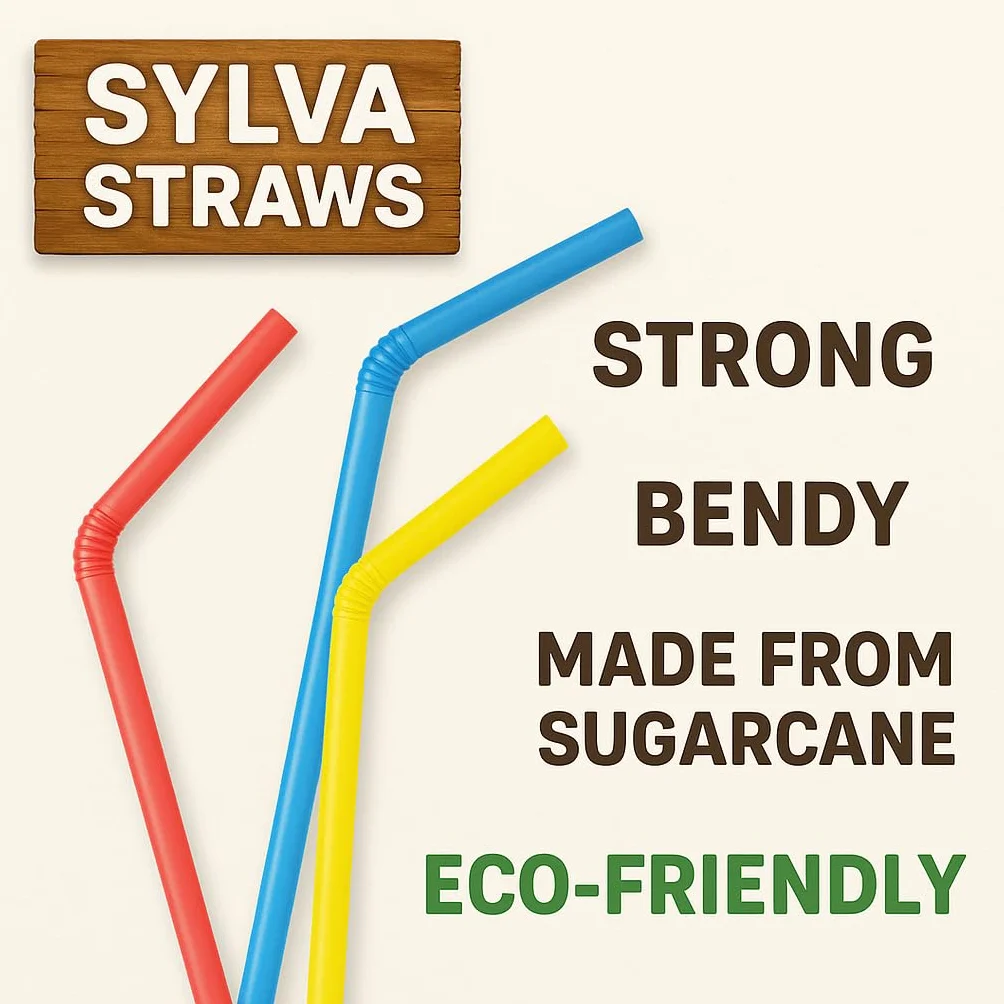 SYLVA 100 cannucce flessibili multicolore pieghevoli – Cannucce di canna da zucchero per cocktail, frullati, frappè – Cannucce in fibra naturale di canna da zucchero, cannucce robuste per bevande