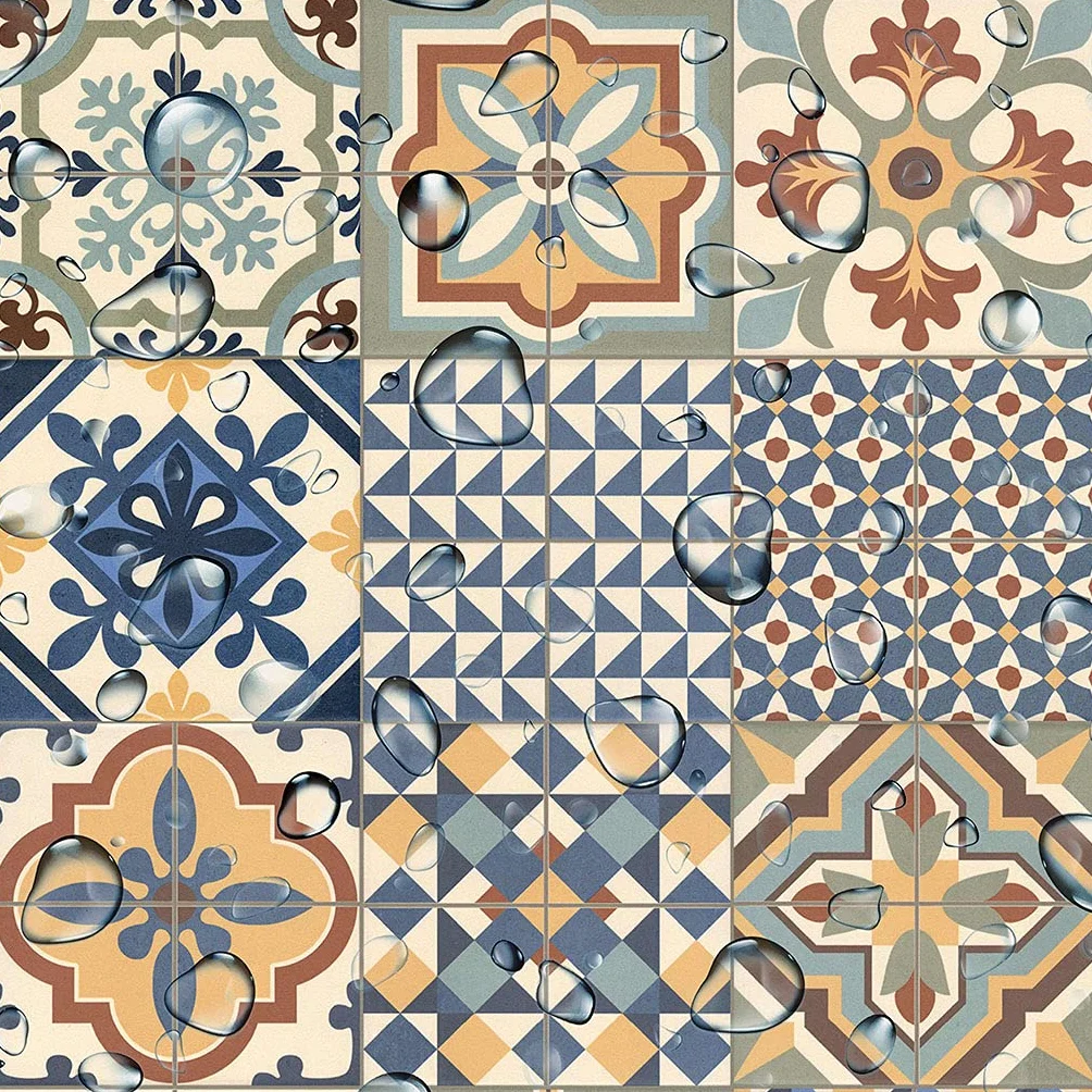 Vilber, Tovaglia in Tessuto con Stampa Digitale, confezionata, Rettangolare, Resinata, con Trattamento Antimacchia, Impermeabile, Stampa Piastrella. Misura: 136x300 cm. TOLEDO - R11.
