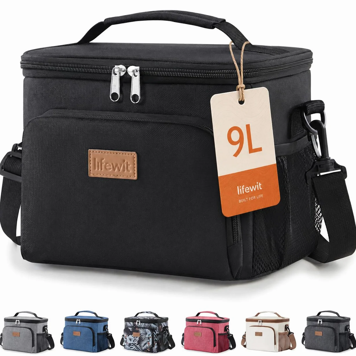 Lifewit Borsa Termica Porta Pranzo 9L Impermeabile con Tracolla Nero