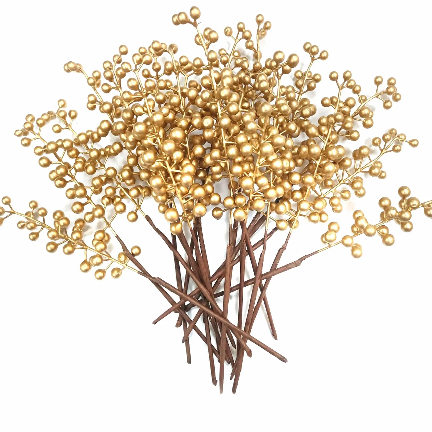 Bacche di Natale Artificiali 30cm Bianche Oro Decorazione Natalizia