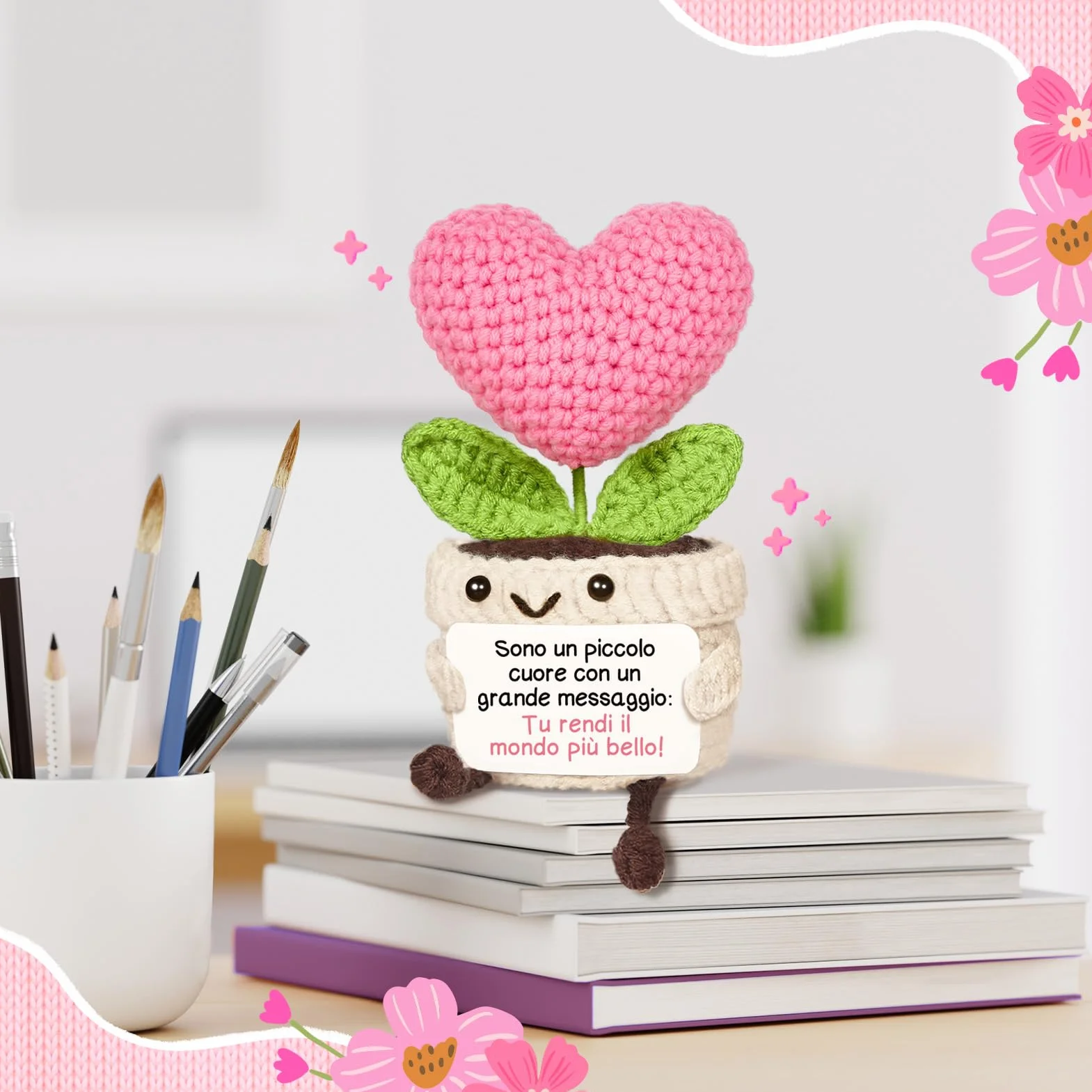 Regalo Donna, Regalo Amica Compleanno - Cuore all’Uncinetto di Supporto Emotivo, Regali Donna Compleanno, per Natale, Regali per Collega, Migliore Amica, Fidanzata, Sorella, Mamma