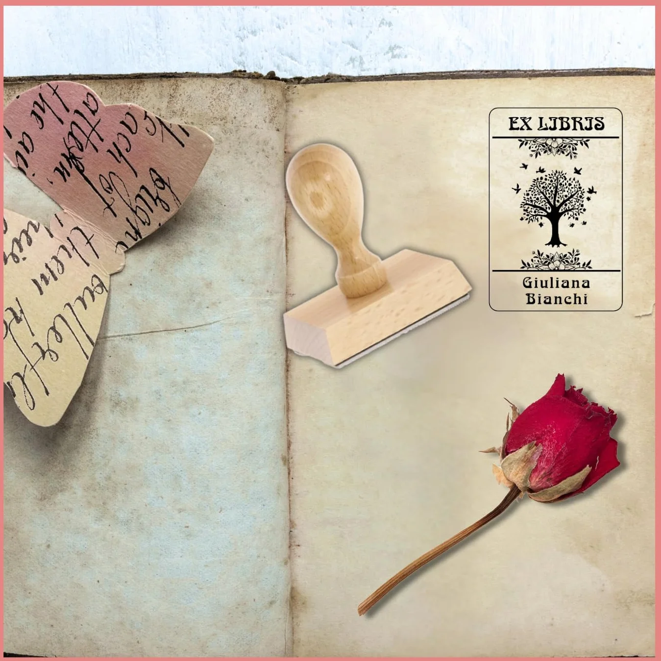 Ex Libris Timbro Personalizzabile | Ex Libris Timbro Personalizzato in Legno | ALBERO DELLA VITA | Template Grafici Pronti da Personalizzare | Idea Regalo per Appassionati di Lettura