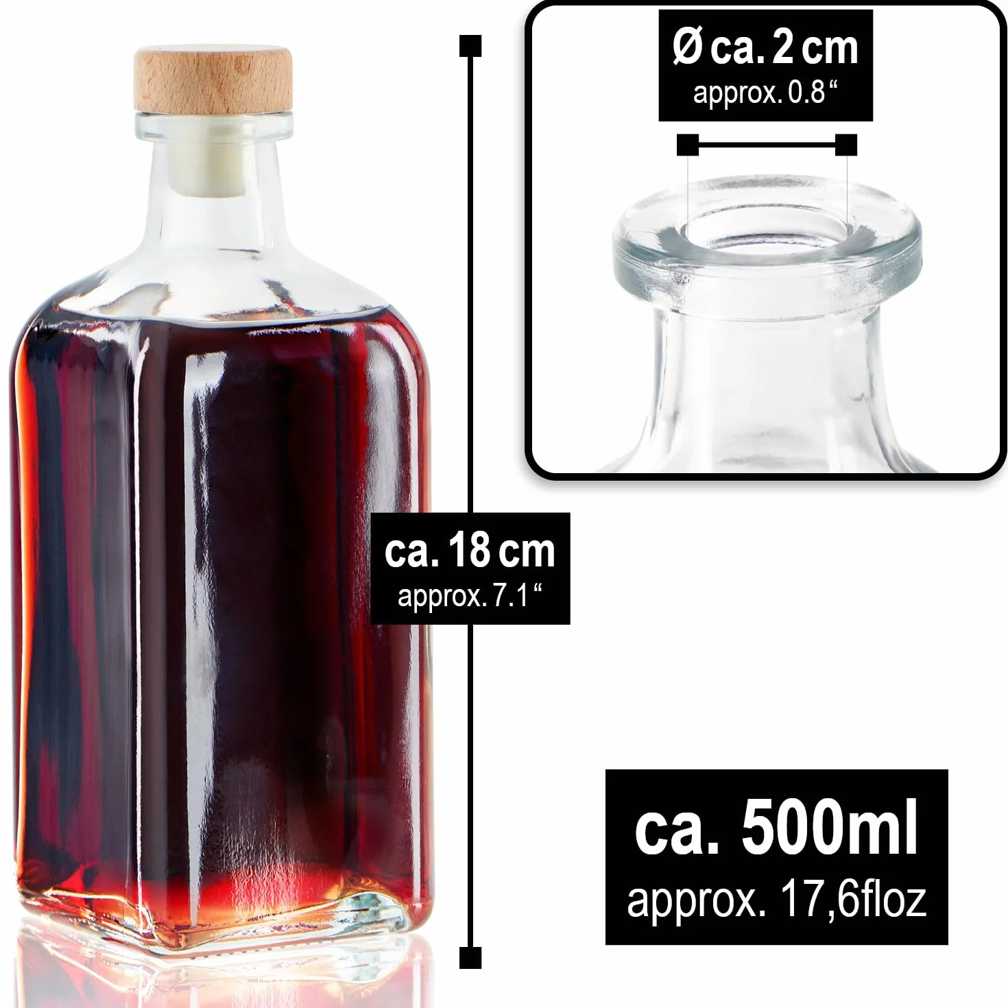 Bottiglie in Vetro 500 ml con Tappo in Sughero, Contenitori Vuoti per Olio Aceto Liquori