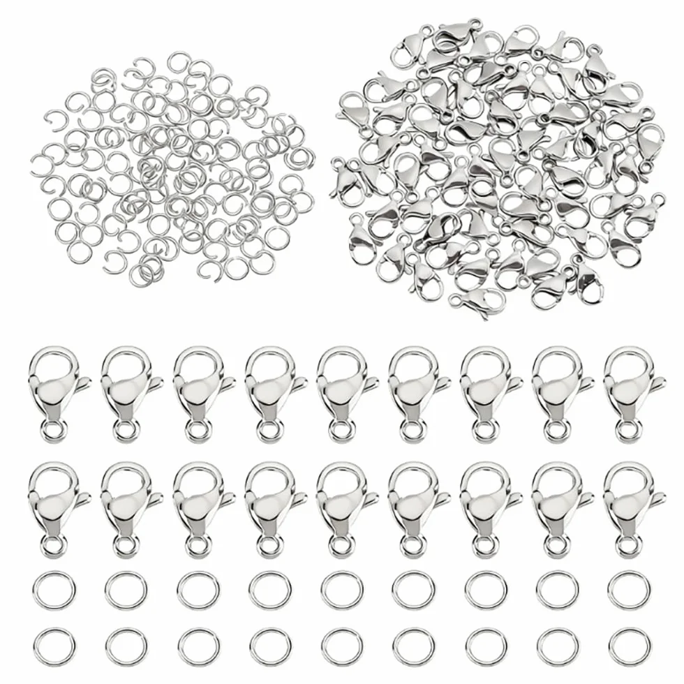 PH PandaHall 120pz 4mm Anelli di Salto Aperti Acciaio Inox con 60pz Chiusura ad Artiglio di Aragosta, Anelli Aperti per Bigiotteria Gioielli Bracciale Collana Orecchini Artigianali Fai Da Te
