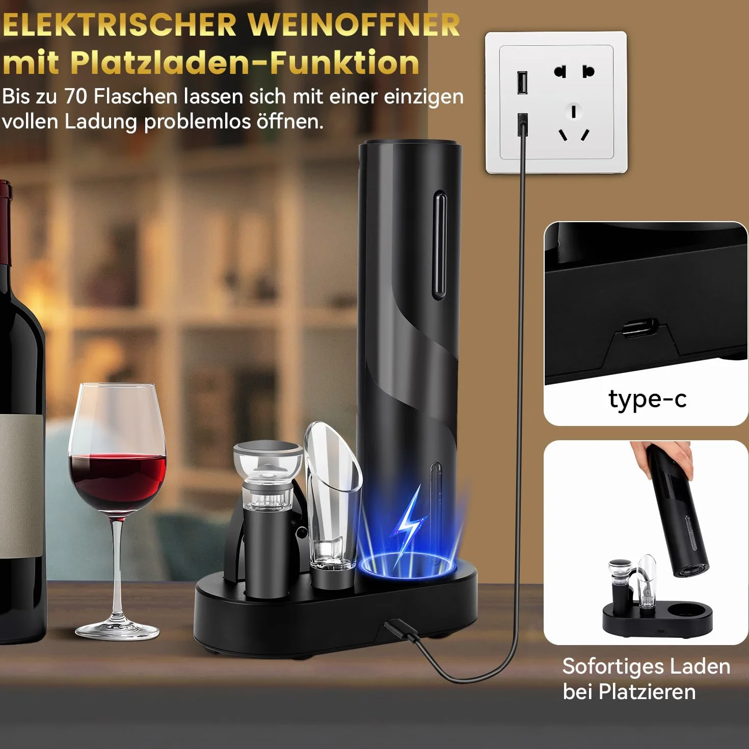 Hotec Cavatappi Elettrico Apribottiglie Vino Automatico con Tagliacapsule