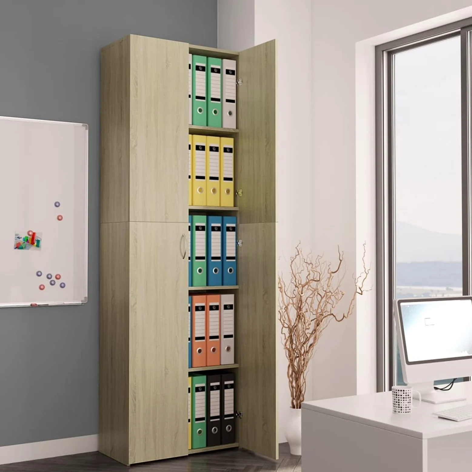 Armadio per Ufficio Rovere Sonoma 60x32x190cm Legno Multistrato,Armadio per Ufficio,Armadi Archivio,Armadio per Collezione per Ufficio-800300