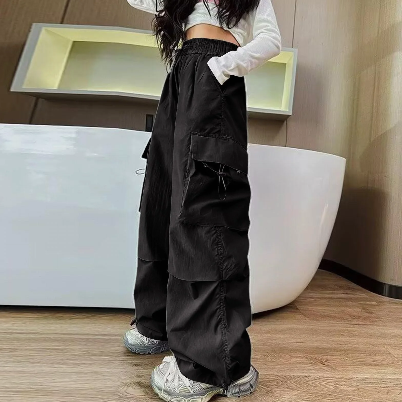 Pantaloni da jogging cargo larghi Y2K a vita alta per ragazza