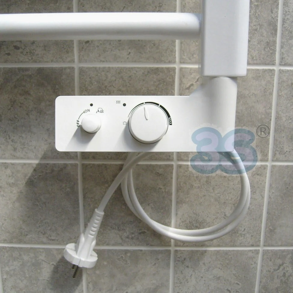 Cortina Scaldasalviette Elettrico, Termoarredo Bagno a 13 Barre con Termostato Analogico, Kit Fissaggio e Liquido Termoconvettore Precaricato, Bianco, 300W, 72 x 40 Centimetri