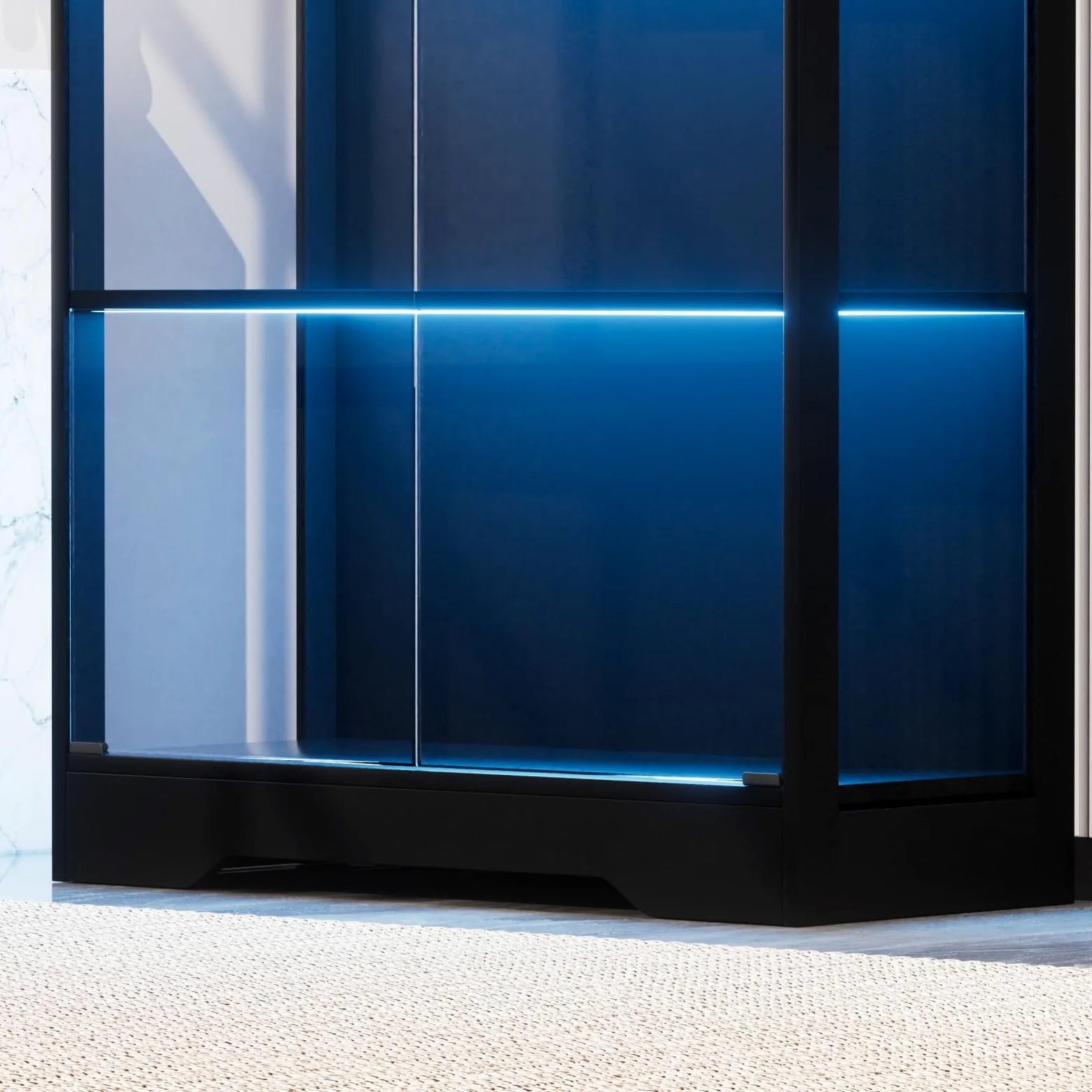 Vetrinetta in vetro con illuminazione LED e sensori intelligenti, vetrina a 4 livelli per collezioni, per soggiorno, camera da letto e ufficio, nero, 80 x 35 x 165 cm
