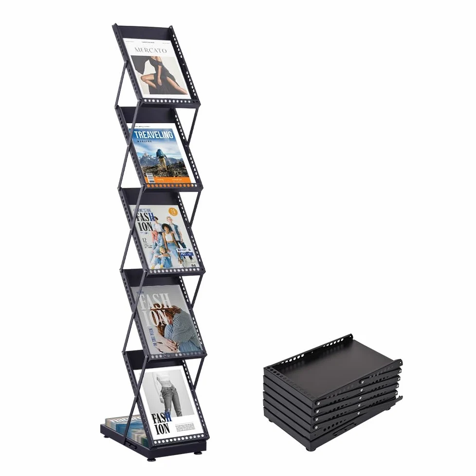BPT Espositore pieghevole e display per riviste, catalogo con ruote, per uffici e fiere (170 x 24 x 37 cm)