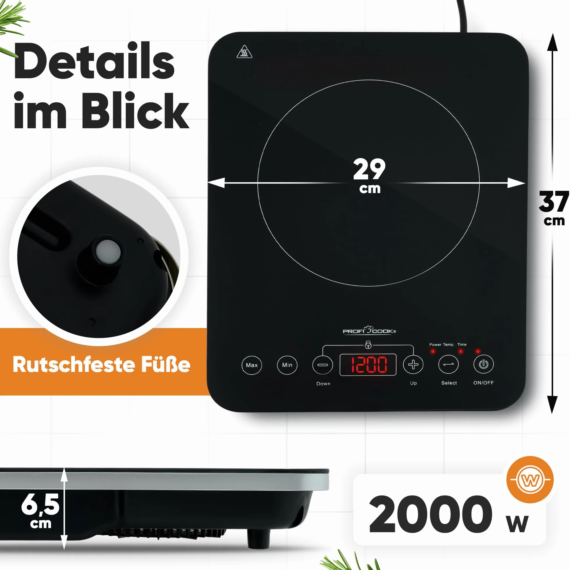 Piastra singola a induzione ProfiCook® | riscaldamento rapido | induzione | Sensor Touch | piano di cottura | 10 livelli di potenza | timer | piano di cottura | PC-EKI 1062