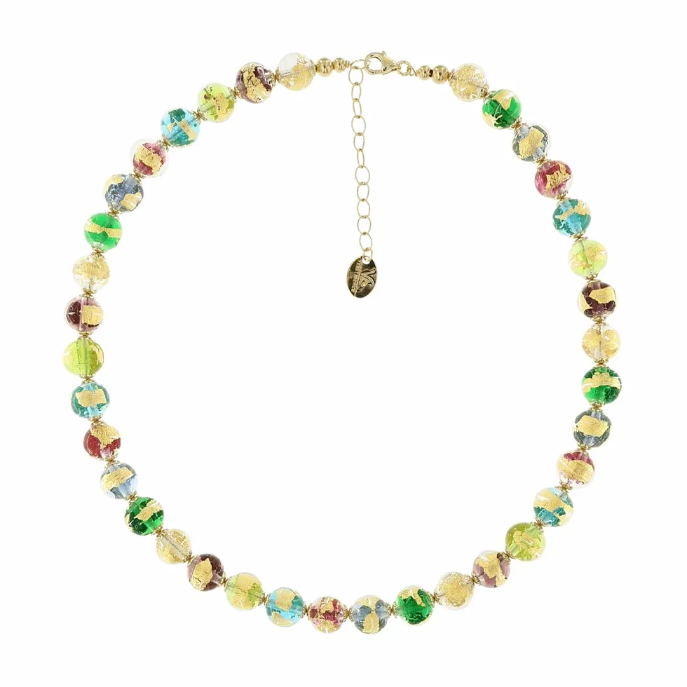 Collana Girocollo Donna Perle Multicolor Vetro Murano Argento 925 Gioiello Made In Italy Certificato