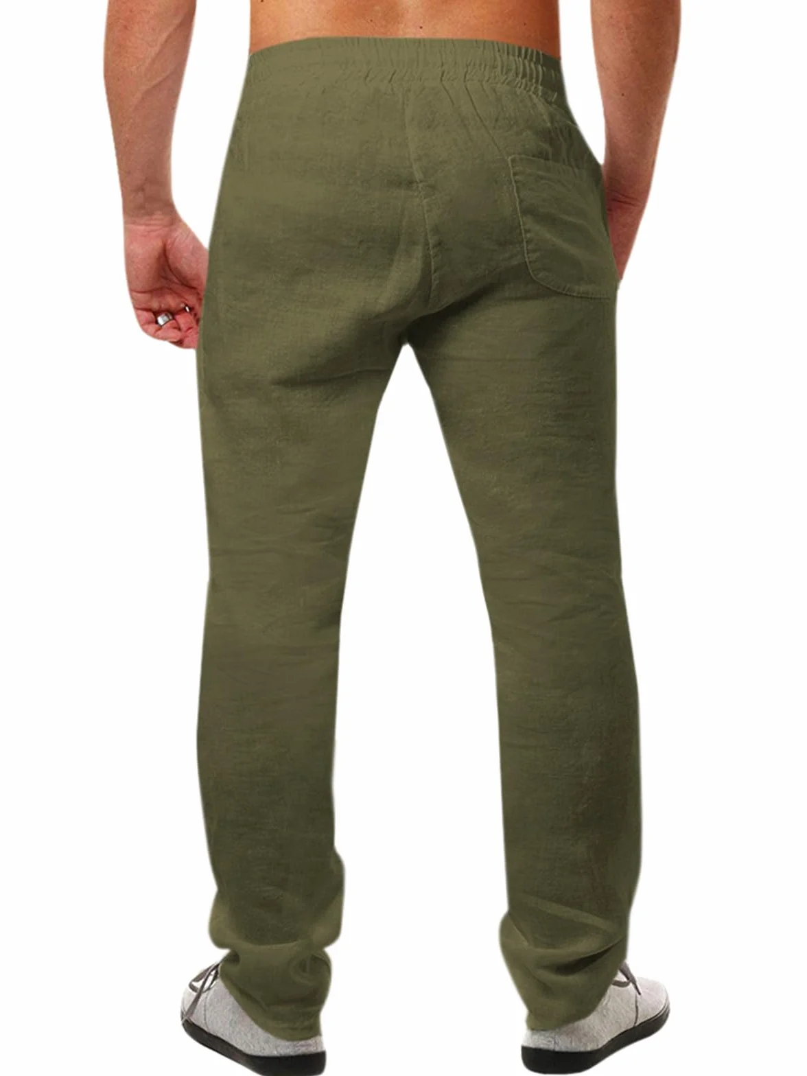 Pantaloni da Uomo in Lino, Tinta Unita, Leggeri, Taglio Largo, per Vacanze e Spiaggia