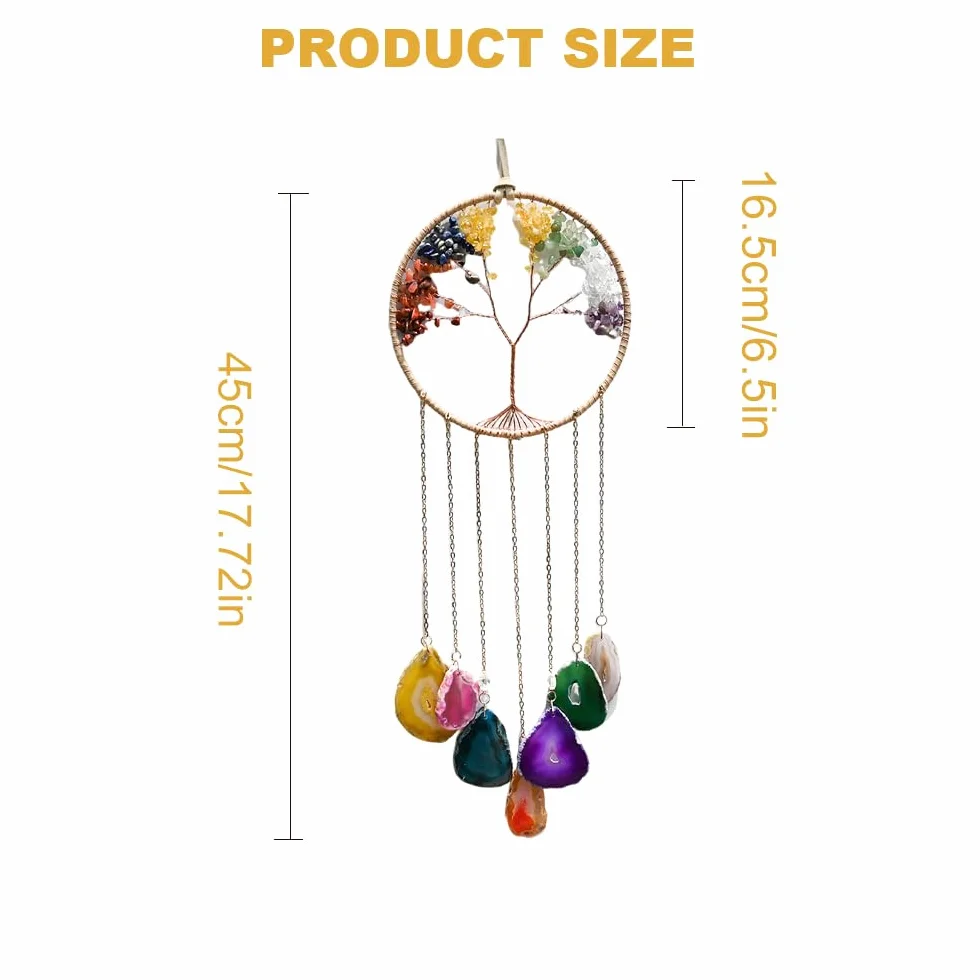 Acchiappasogni Albero della Vita Agata Naturale Intrecciata 7 Chakra 45cm x 16.5cm Decorazione Parete Finestra