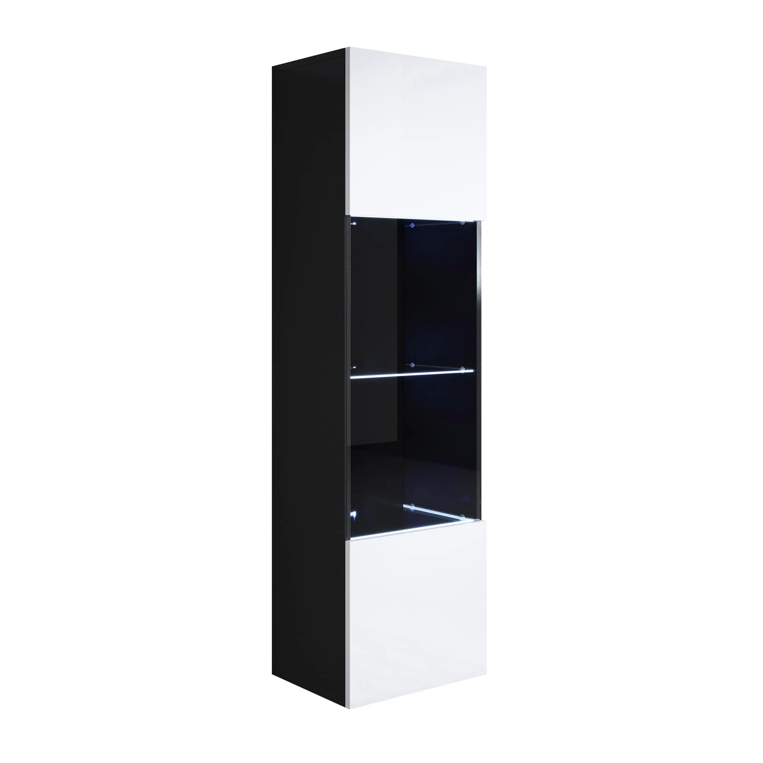 MB Muebles Bonitos, Vetrina Pensile Luke V6, LED, Melamina, Finitura Lucida, Nero e Bianco, 40x165x29cm
