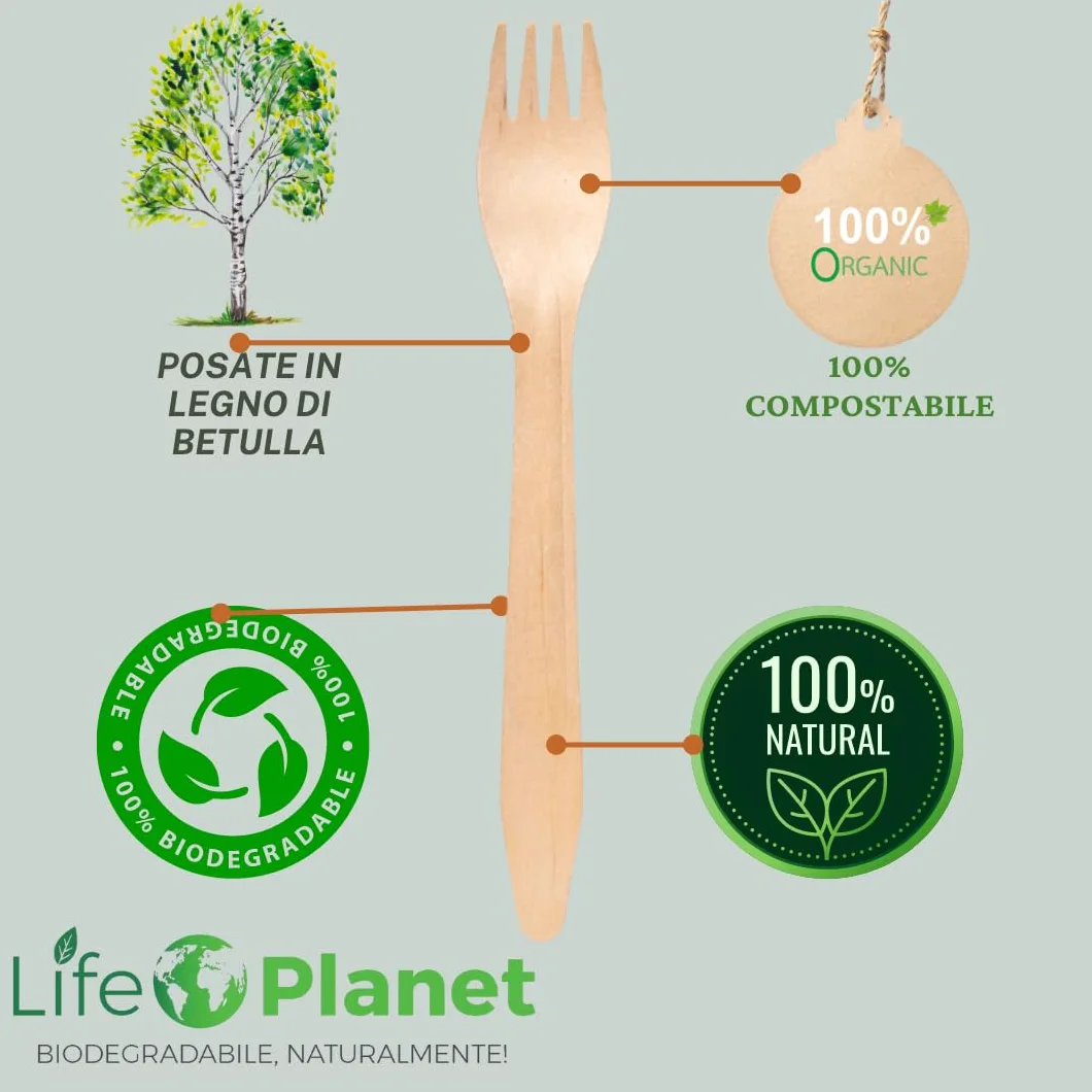 Forchette In Legno, Posate Usa e getta, Biodegradabili e Compostabili, Stoviglie Monouso 100% Naturali (500, Forchetta 14 Cm)
