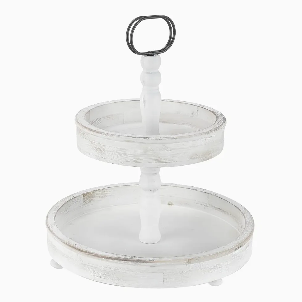 Melko Alzata per frutta a 2 ripiani, 37 x 45 cm, vintage, bianco | Per torte, dolci, frutta e finger food, veloce da montare e smontabile, per brunch, tavolo da caffè e feste