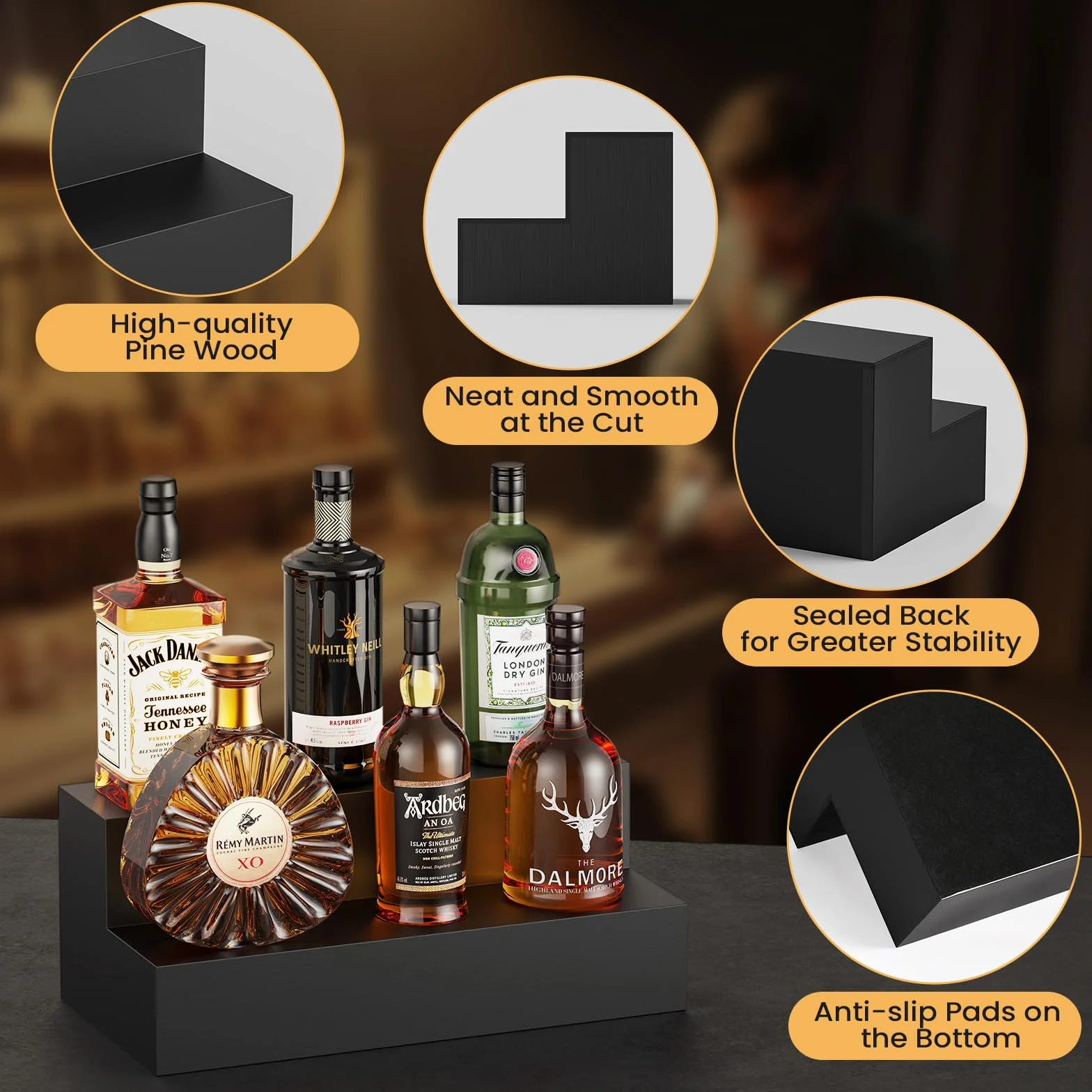 B4Life Display per Bottiglie di Alcool, Mensola in Legno Massello per Bottiglie di Liquore, Mensola per Liquore per la Casa, Mensola da Bagno per Liquore, Mensola per Liquori, Display per Bottiglie