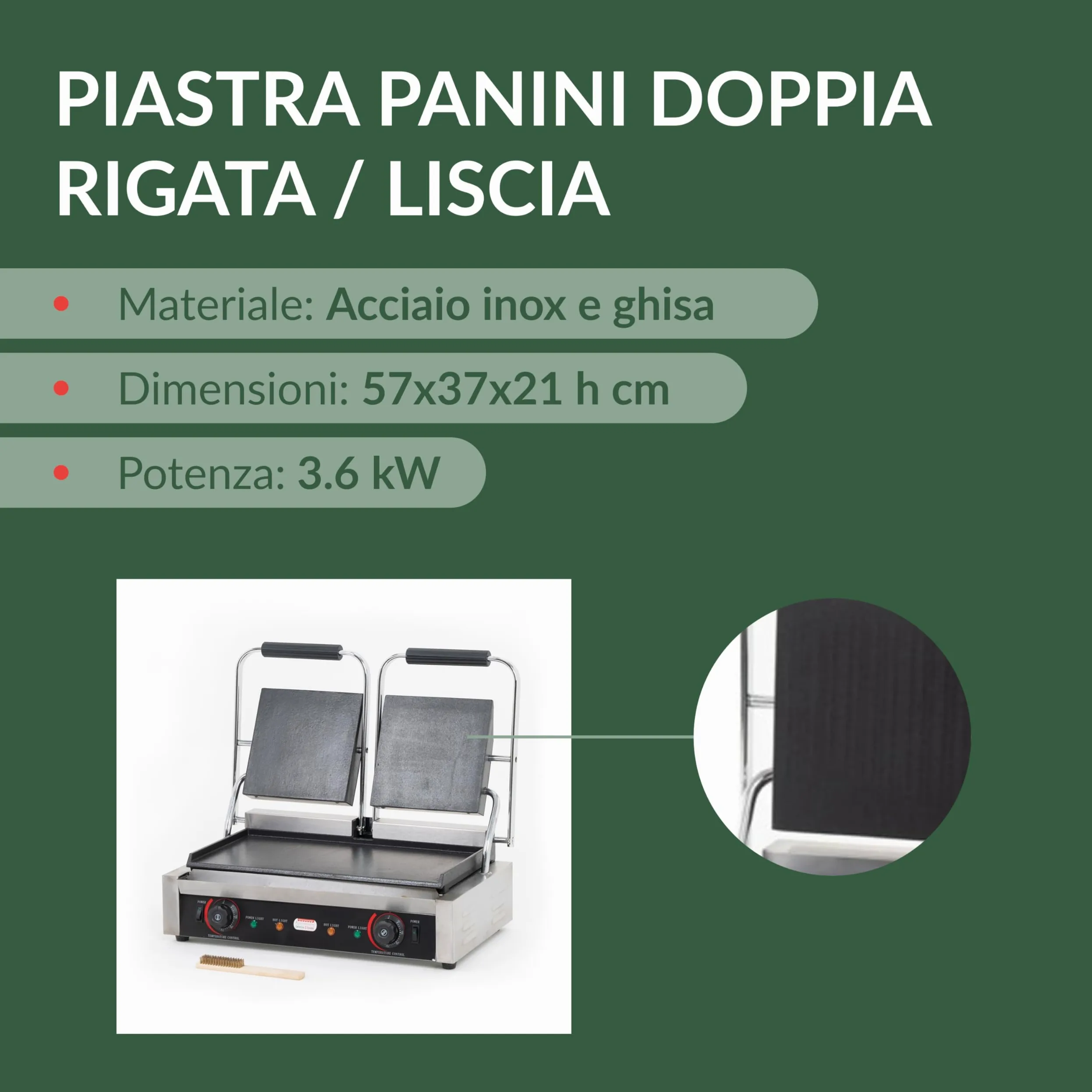Ristoattrezzature - Piastra Panini Elettrica Doppia - Liscia/Liscia - Griglia Professionale per Ristoranti e Bar - 57x37x21 cm - 3.6 kw