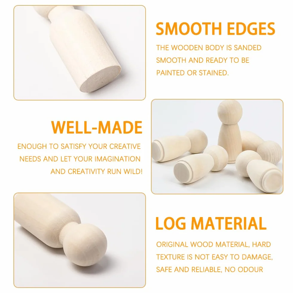 30 Pezzi Kit di Figure In Legno da Dipingere Bambole di Legno Fai da Te da Colorare Persone Piccole con Pennelli e Strisce di Vernice per DIY Artigianato, 53 mm