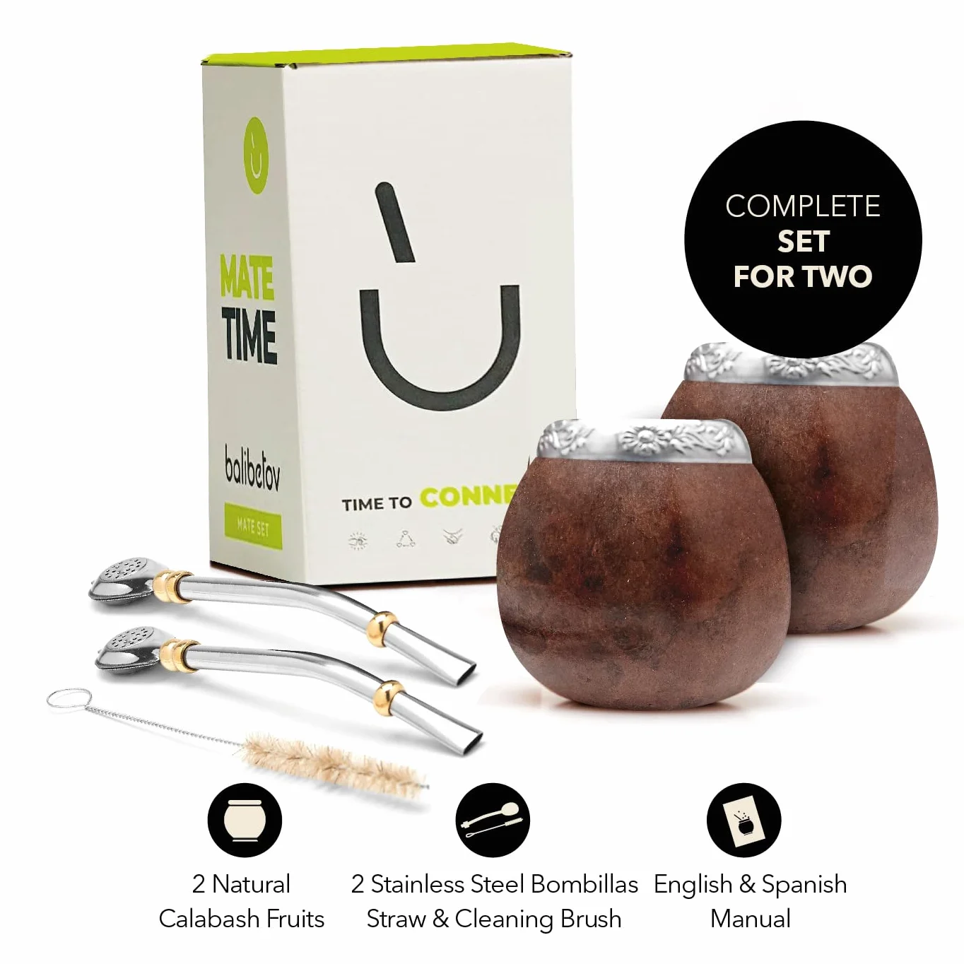 BALIBETOV Mate Argentino Te Mate Kit di Zucca Naturale Fatto a Mano Tazza Originale Bombilla Yerba Mate Set Autentico Marrone