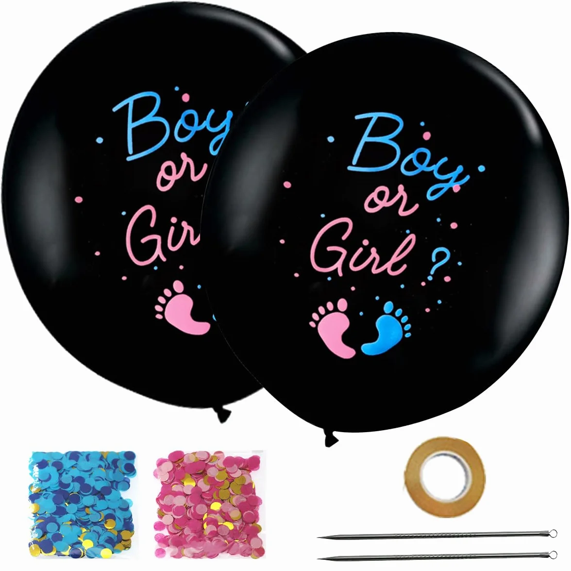 2pcs Palloncino Baby Shower Boy or Girl, 36 Pollici Palloncini Gender Reveal Grandi Palloncini in Lattice con Nastro di Coriandoli Rosa Blu per Baby Shower Decorazioni Gender Reveal Ideas