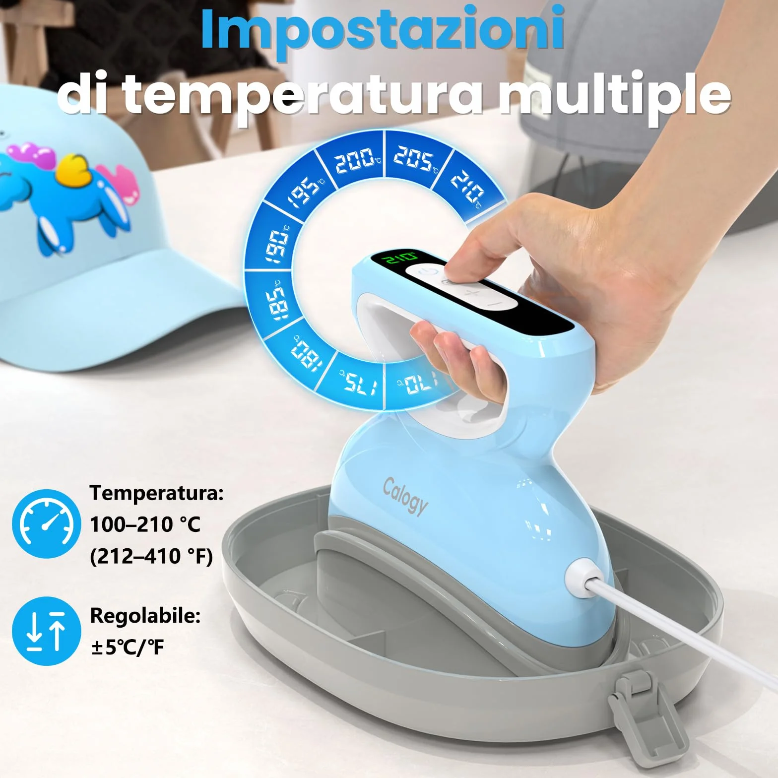 Calogy Mini Pressa a Caldo per Cappelli 210℃ Base Rotonda