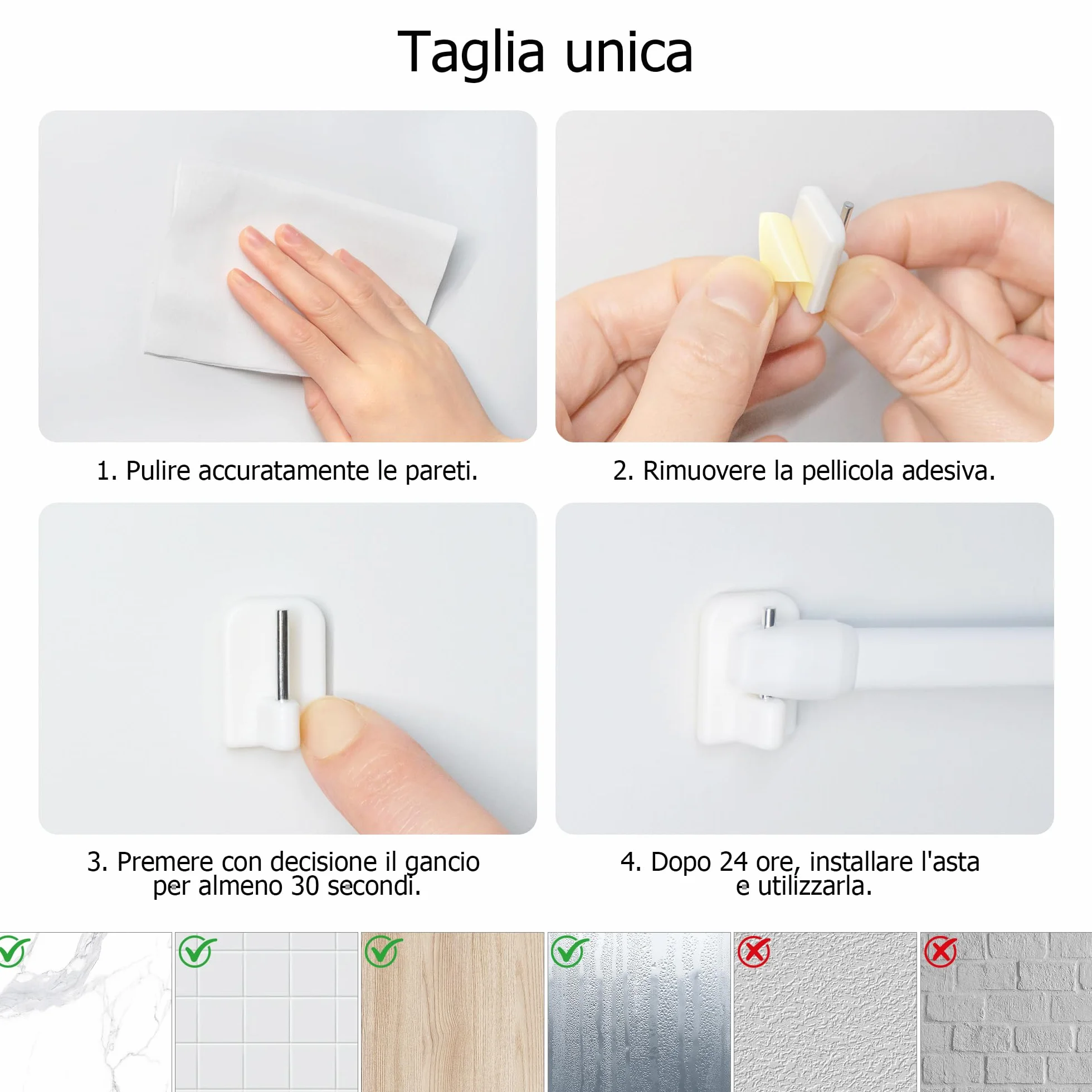 Asta Telescopica Regolabile 30-50cm Bastone Tenda Estensibile 6 Pezzi per Tende a Vetro Porta Finestra con Ganci Adesivi