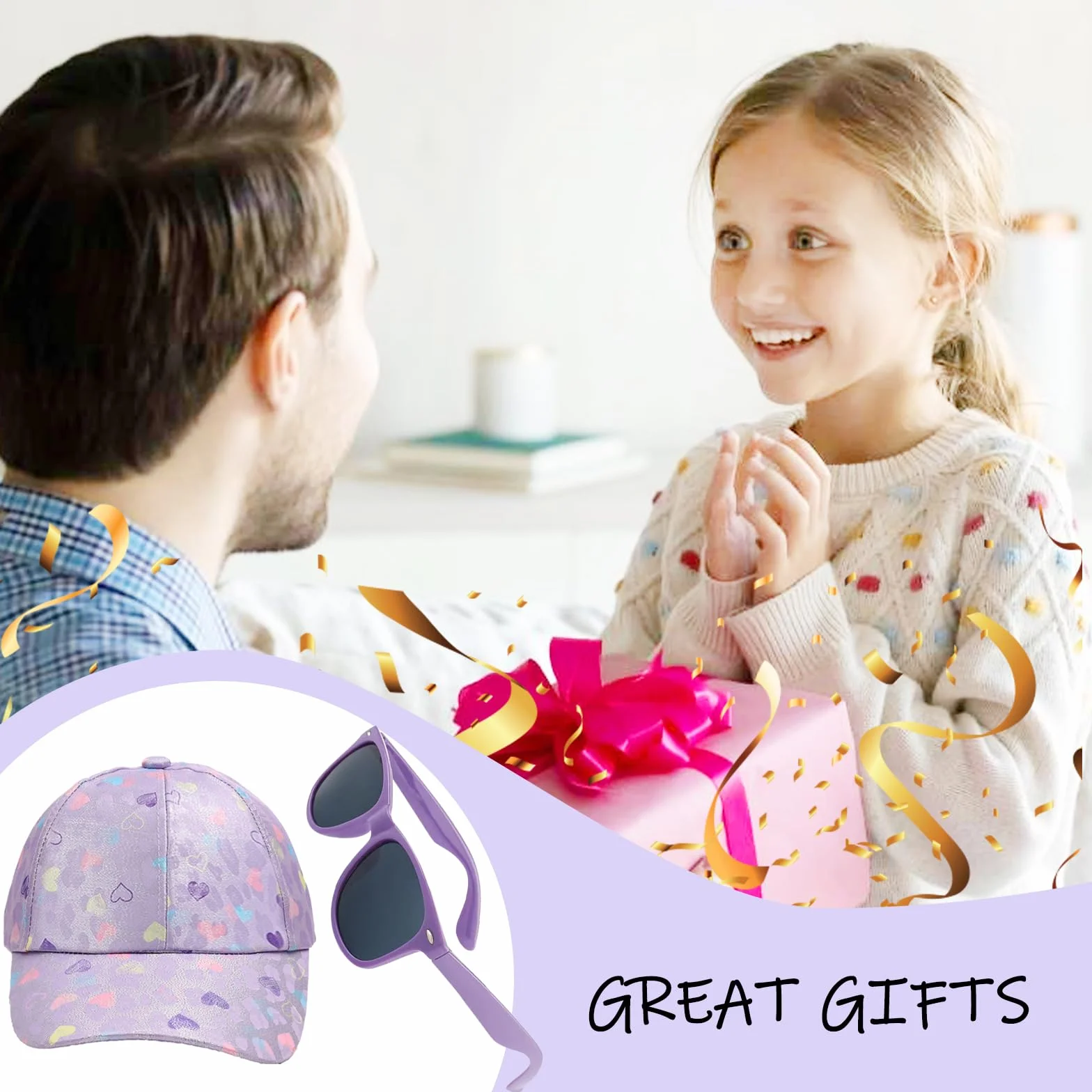 Cappellini da Baseball per Bambine, Cappellino Bambina, Occhiali da Sole, Protezione UV, Sun Hat per Bambini 3-8 Anni, per Ragazza Estivo Regalo(54CM)