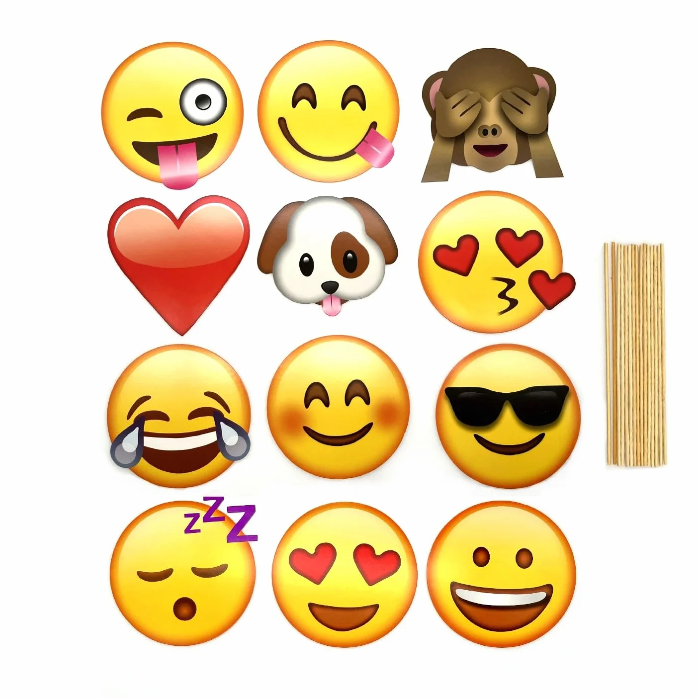 JZK 12x Emoticon Emoji Photo Booth Props Party Selfie Photobooth Props su Stick per Bambini Adulti Accessorio per Feste per Matrimonio Compleanno Baby Shower Natale