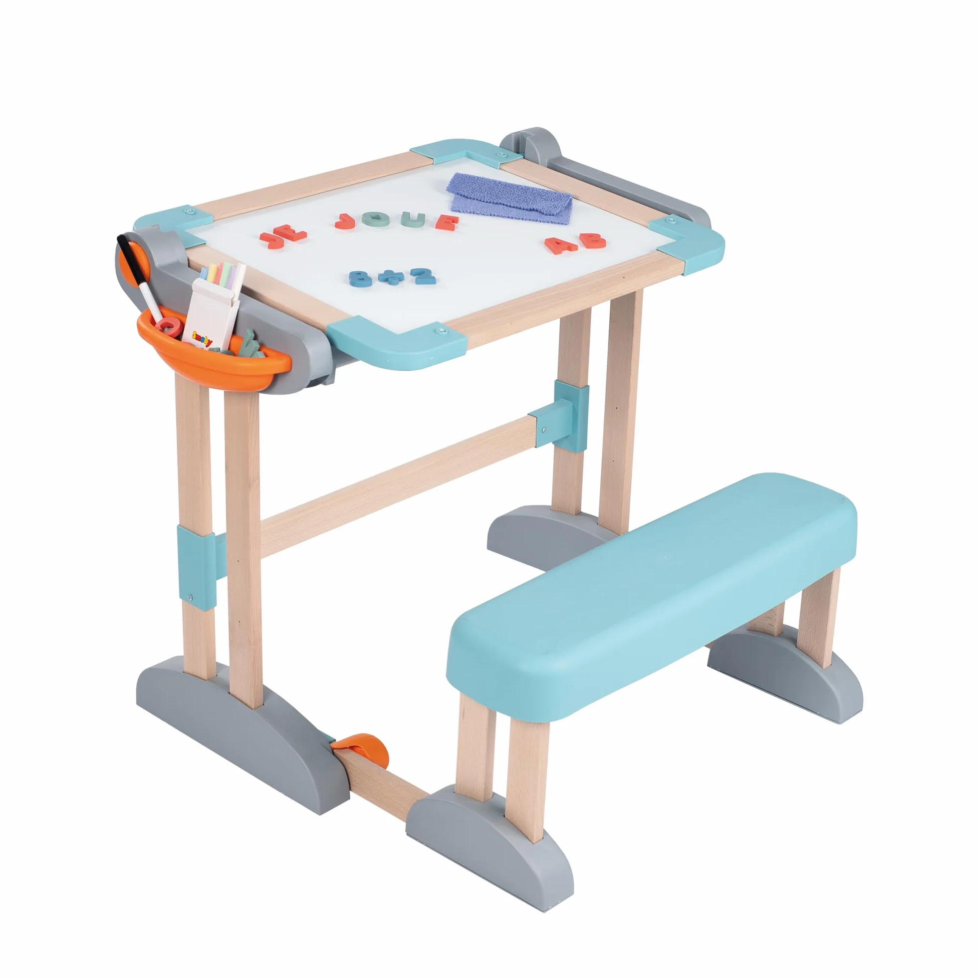 Smoby - Modulo Space Desk - Trasformabile in Lavagna bifacciale - Legno e plastica - Pieghevole e Compatto - 80 Accessori Inclusi - dai 3 Anni