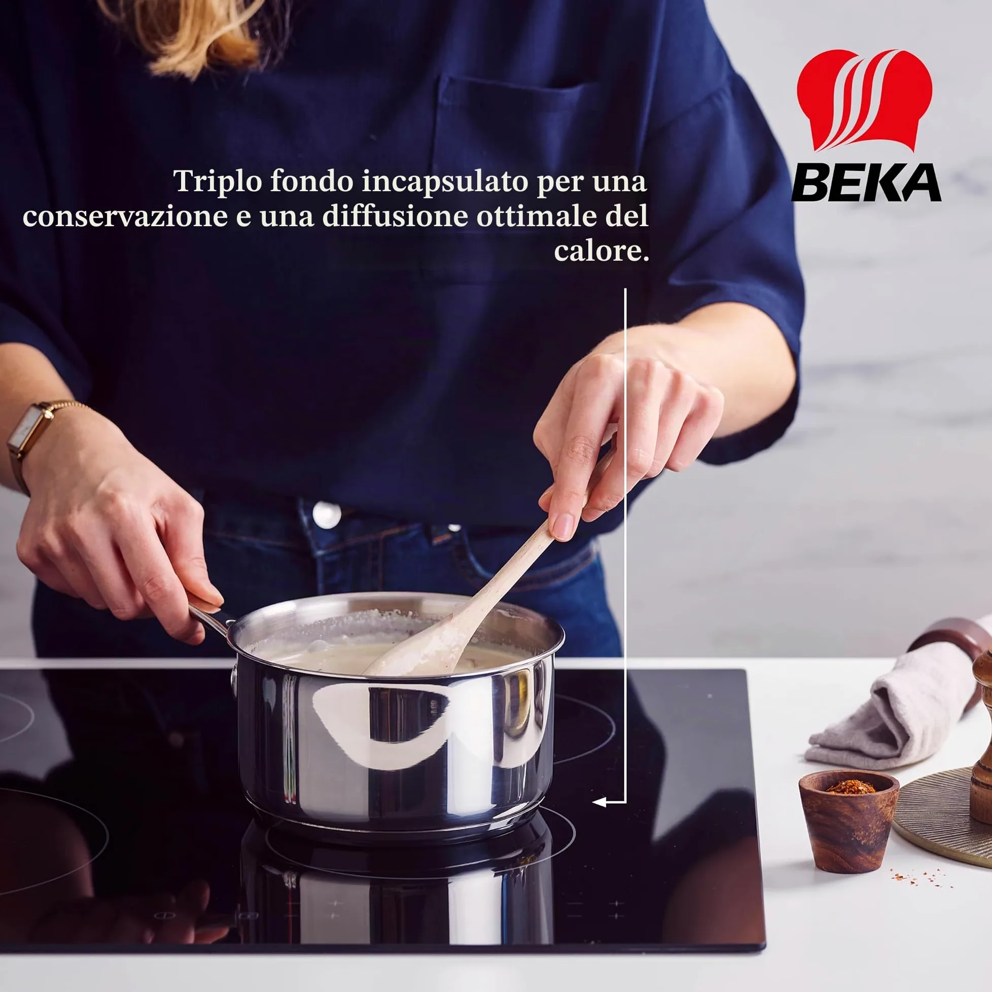 Beka 12066984 - Set casseruole in Acciaio Inox on Manico, 14/16/18/20 cm, 4 Pezzi