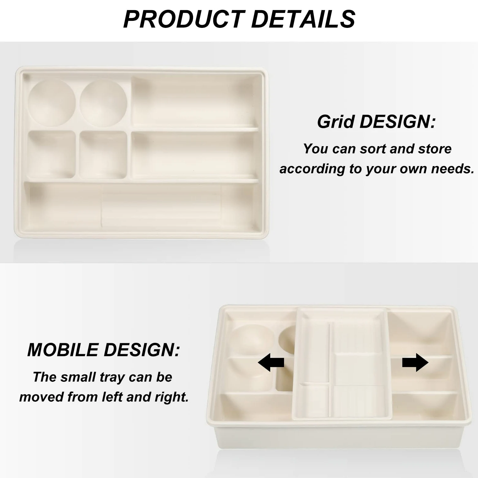 PATIKIL Ad incastro Scrivania Cassetto Organizer, 2pz Plastica Cassetto Divisore Contenitore Contenitori per Ufficio Cucina Camera da letto Cassettone Trucco Armadietto, Bianco
