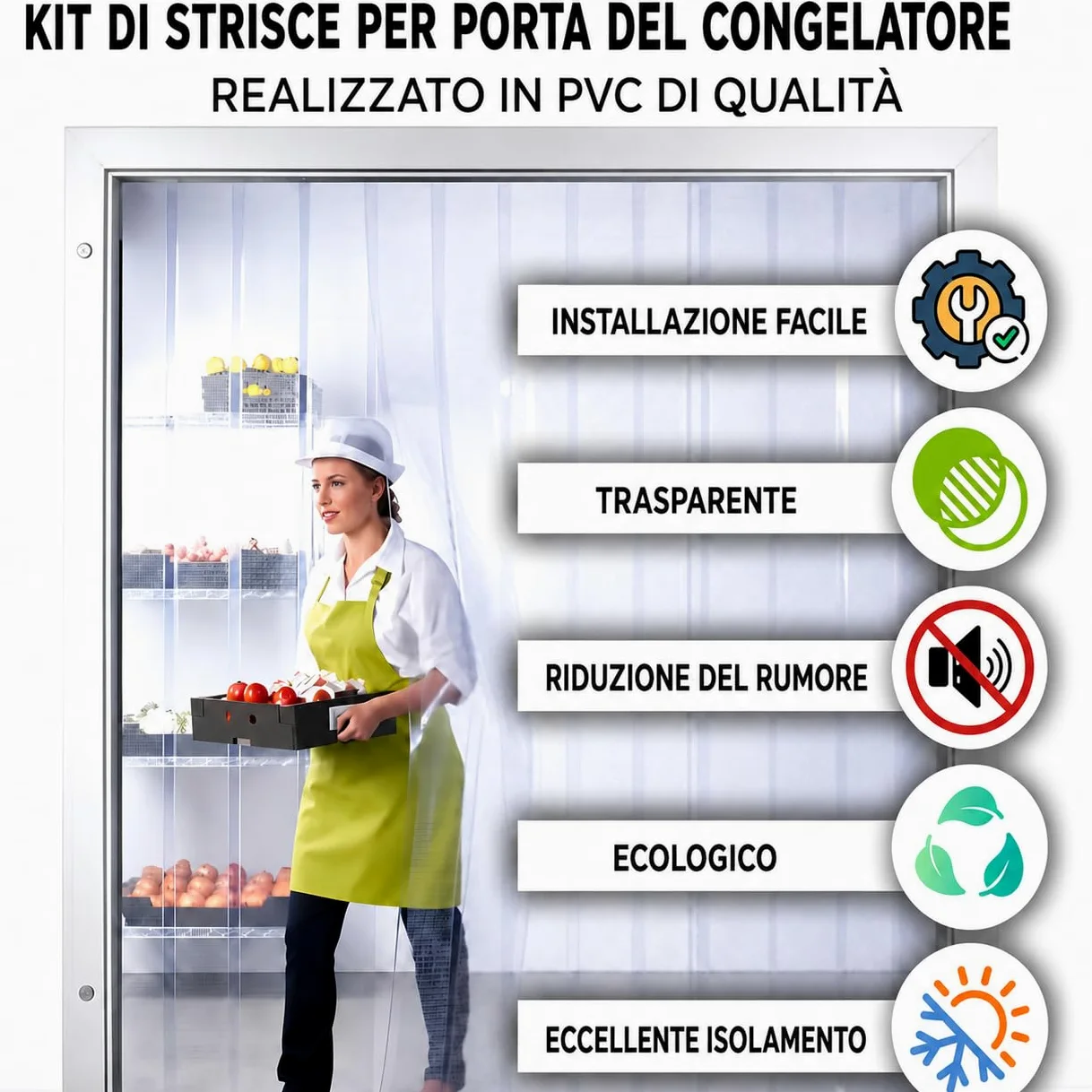 Tenda a Strisce in PVC Trasparente 183x213 cm Tenda Industriale Impermeabile e Resistente per Celle Frigorifere, Magazzini, Garage e Porte Commerciali Facile da Installare