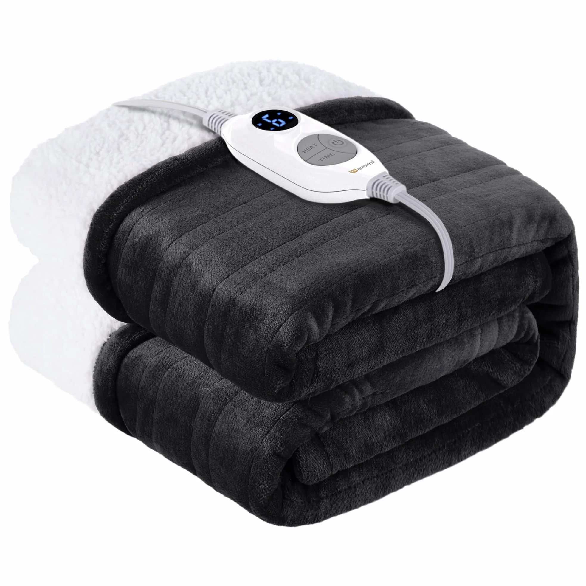 Coperta Elettrica Matrimoniale Flanella Sherpa 150x200cm, Grigio 6 Impostazioni di Calore, Da 1 a 10 ore di auto-off, Riscaldamento rapido, Protezione contro il Surriscaldamento