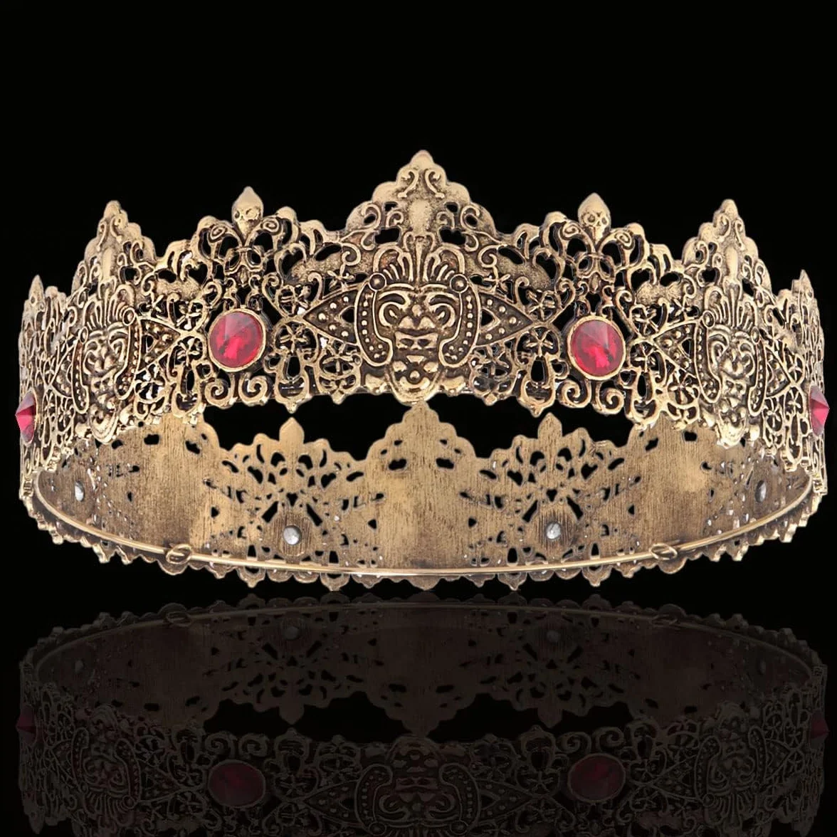 King Men Gold Tiara Corona Imperiale Medievale Cristallo Matrimonio Halloween