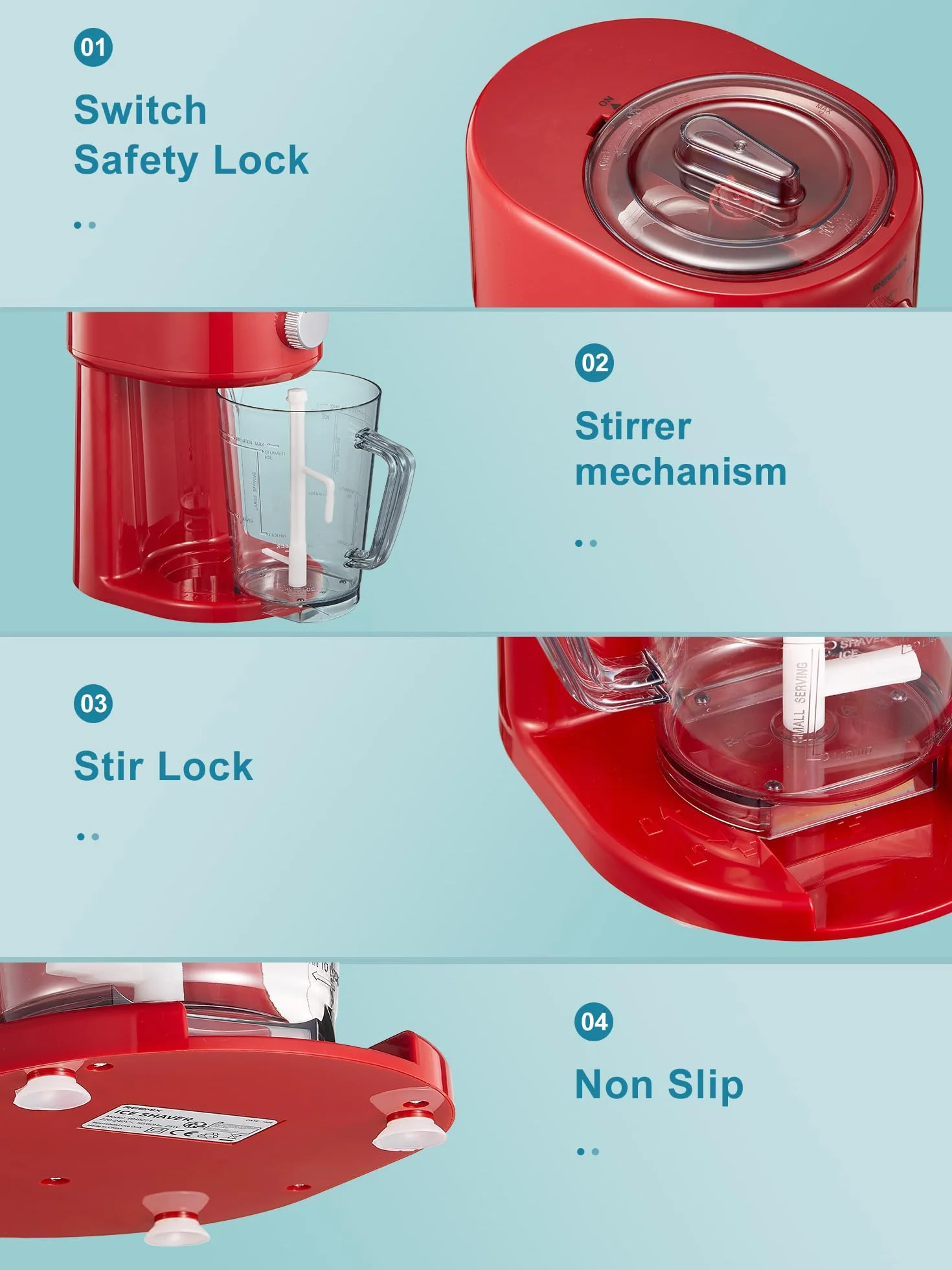 Reemix Tritaghiaccio Elettrico per Granite, 3 Modalità, Lame Acciaio Inox, Rosso