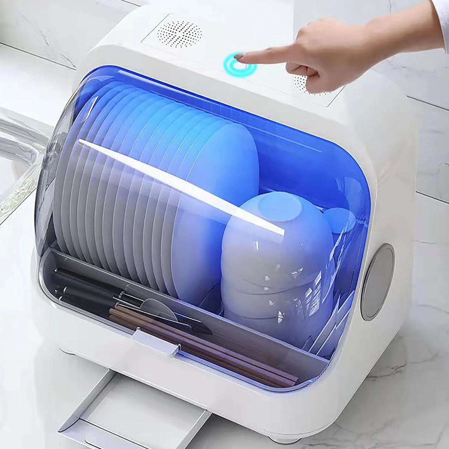Armadietto per la pulizia UV, capacità di pulizia del 99,9%, ricaricabile tramite USB, multifunzione, per la disinfezione delle stoviglie, perfetto per casa, cucina, ufficio, salone, piastra di