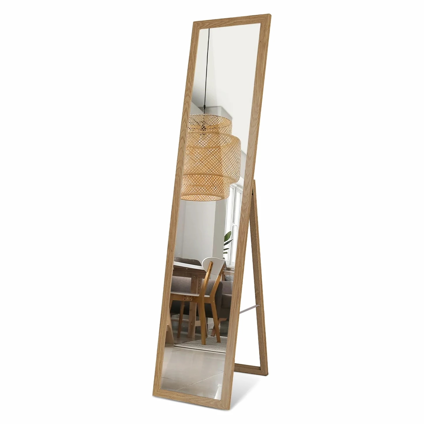 Specchio da Pavimento 36x156 cm Trasportabile Cornice in Legno MDF per Camera da Letto, Soggiorno, Sala da Pranzo, Guardaroba Moderno Elegante Figura Intera con Supporto Rettangolare