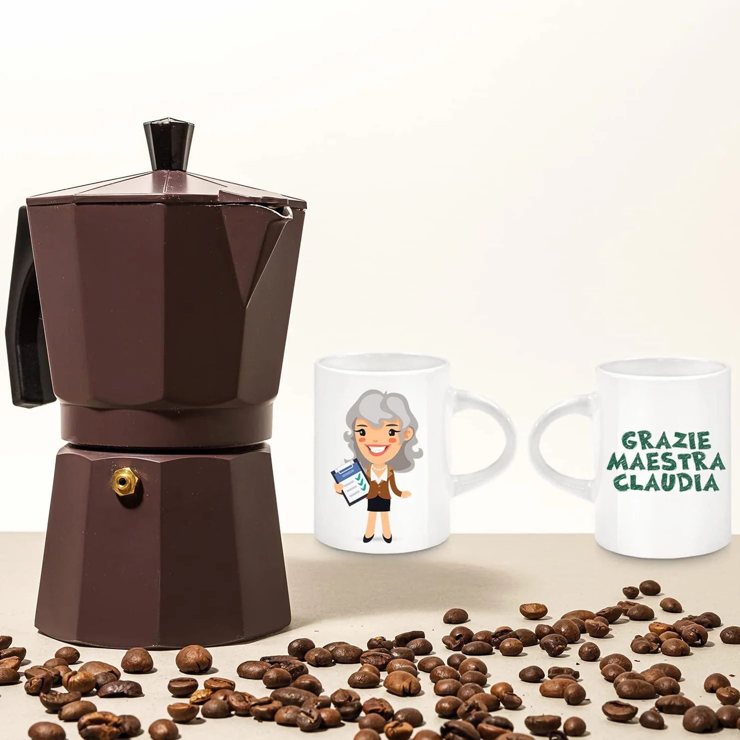 Set 4 Tazzine da Caffè Espresso Personalizzate – Disegno e Frase – Regalo per Maestre e Maestri
