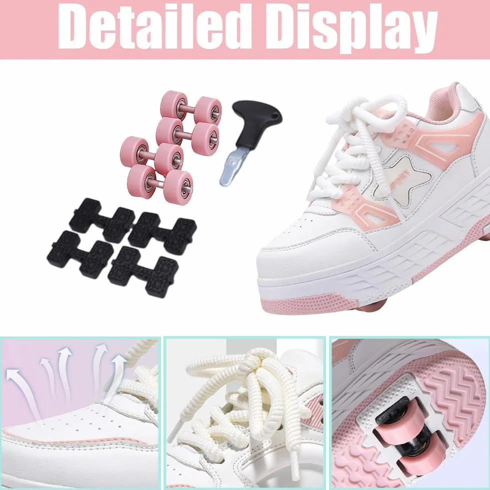 Hixingo Scarpe con Rotelle 4 Ruote, Pattini a Rotelle Multifunzionale 2 in 1 per Bambini