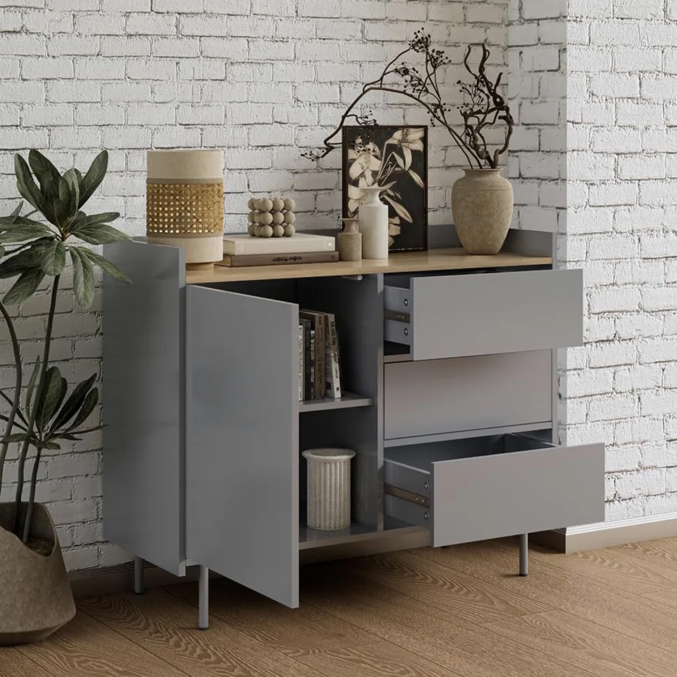 Vicco Cassettiera per camera da letto Velina, Grigio, 100 x 82 cm | con 3 cassetti e 1 anta, per riporre abiti e oggetti di uso quotidiano